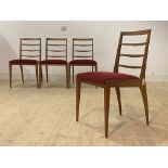 McIntosh, A set of four mid century teak dining chairs, with rail backs over upholstered seat,