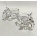 A pair of Art Vannes French art glass elephant moulded glass ashtrays, signed verso, (8cm x 12cm x