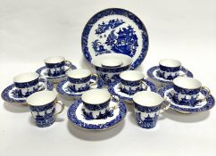 A Royal Worcester blue and white Chinese pagoda pattern coffee set of nineteen pieces with unusual