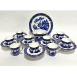 A Royal Worcester blue and white Chinese pagoda pattern coffee set of nineteen pieces with unusual