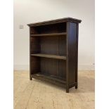 An early 20th century oak open bookcase with two adjustable shelves, H99cm, W92cm, D31cm