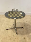 A Vintage chess table, the painted brass circular top raised on a chrome four point base, (H52cm,