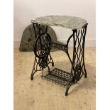 A cast iron singer sewing machine base with marble top (a/f)