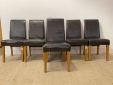 A set of six leather upholstered high back dining chairs, H98cm, W48cm, D57cm