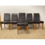 A set of six leather upholstered high back dining chairs, H98cm, W48cm, D57cm