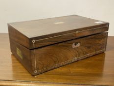 A 19th century mother of pearl and brass inlaid rosewood writing slope, the interior with tooled red