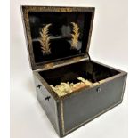A Victorian lacquered box, the hinged top with gilt cipher FWC the inside top with fern gilt