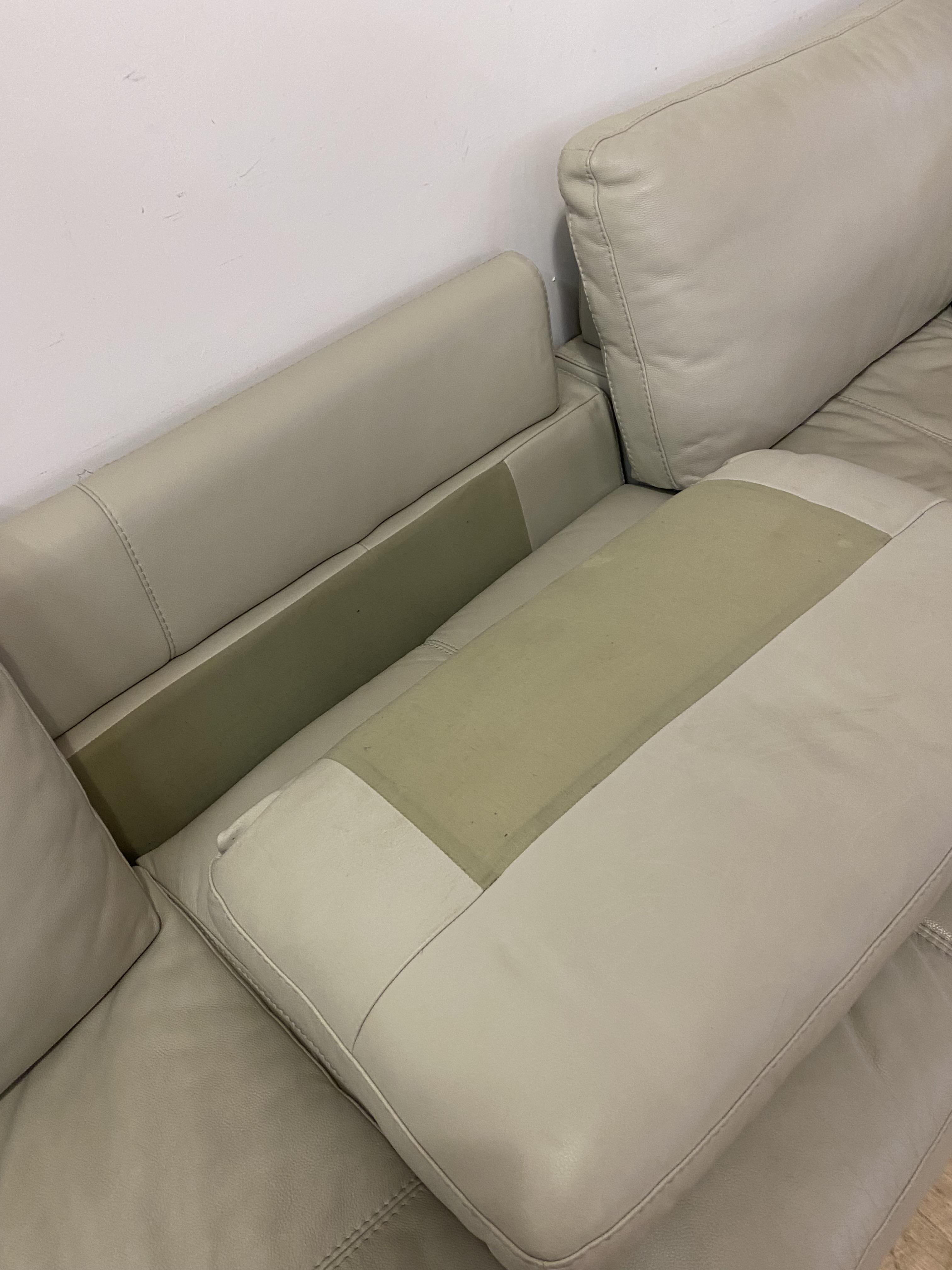 A Contemporary cream leather upholstered corner sofa, raised on brushed metal square section - Image 3 of 3