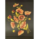 A 1920's sewn work panel depicting poppies, gilt glazed frame, (49cm x 34cm)