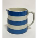 A T.G. Green & Co vintage Cornishware blue and white striped milk jug in good condition, (13cm x