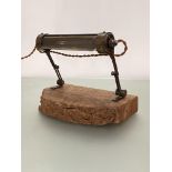 An early 20th century copper lectern desk light, telescopic and angle adjustable, on a