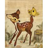 Bambi, pencil and watercolour on paper, oak glazed frame, (45cm x 35cm), small patches of staining