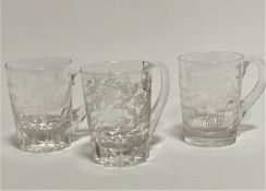 A unusual pair of Victorian crystal slice cut and engraved Christening mugs, Ann Louise Balmain born