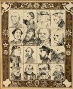 Late 19thc printed panel depicting various famous parliamentarians including Gladstone, Lord
