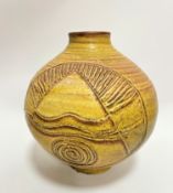 A Hassall of Dunbar pottery onion shaped vase with circular pattern with triangle and swirl