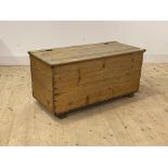 A 19th century pine blanket box, with hinged lid enclosing plain interior, on block supports, H51cm,