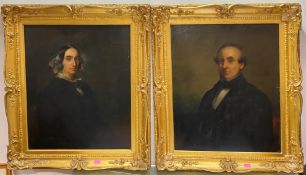 English School, c. 1860, a pair of portraits of a lady and gentleman, half-length, she with