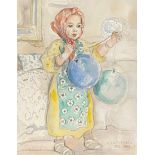 Ruth Moorwood (Scottish, exh. 1927-37), "Lala Fatimah" portrait of a young girl with balloons,