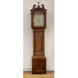 An early 19th century mahogany longcase clock, the hood with later gilt eagle finial surmounting