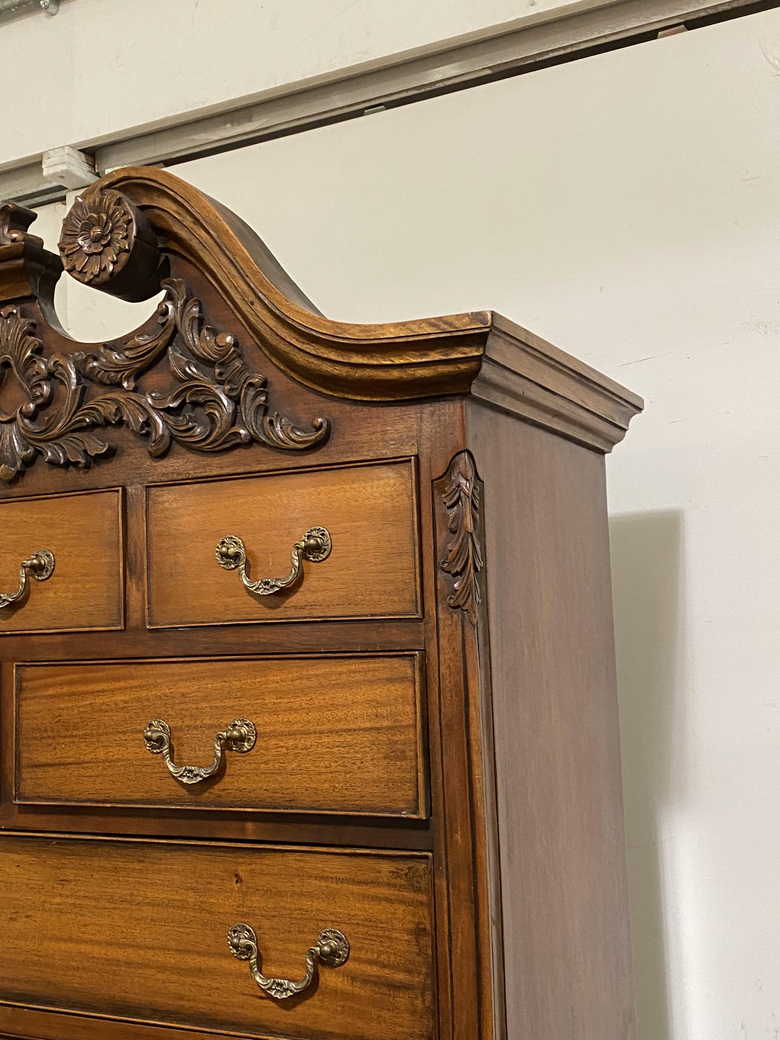 An American "Queen Anne" style walnut highboy, late 20th century, the swan neck pediment over - Image 2 of 3