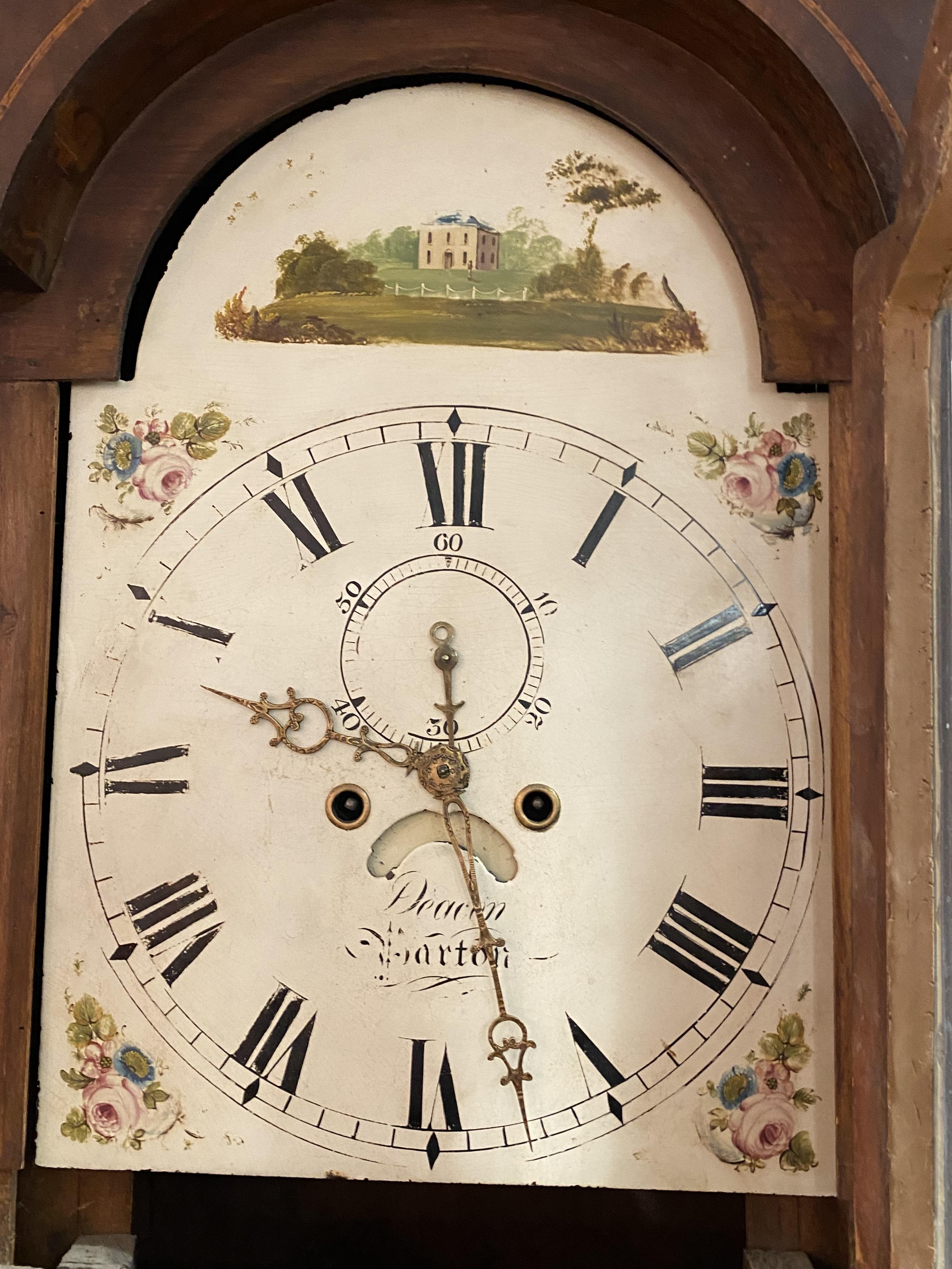 A George III longcase clock, the swan neck pediment over arched door, fluted pilasters Tunbridge - Image 2 of 3