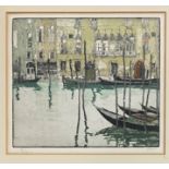 Gondolas on a Venetian Canal, coloured etching, indistinctly signed in pencil, ed. 37/100, framed.