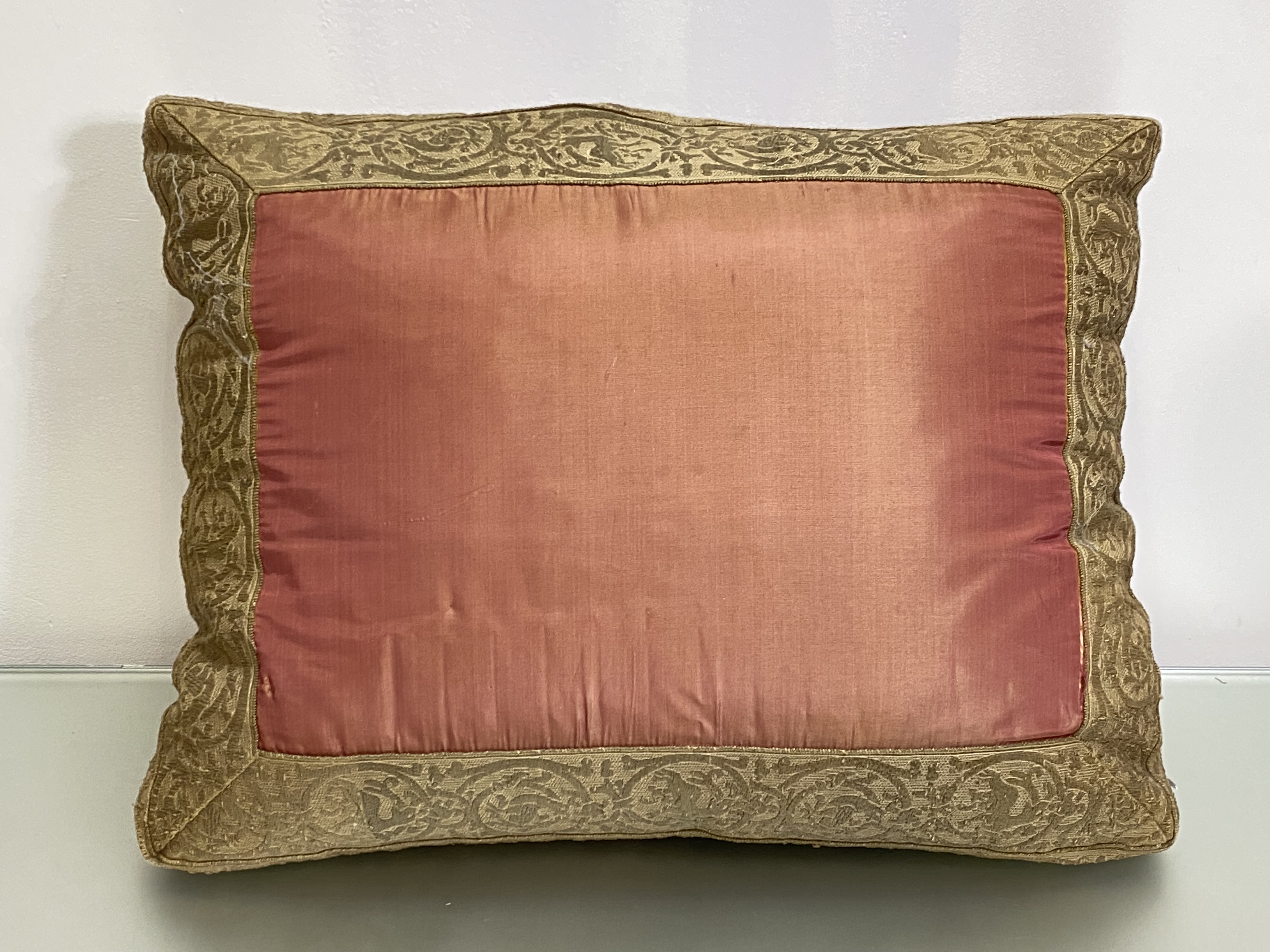 A large cushion incorporating a pair of textile panels, possibly 18th century, each worked in - Image 4 of 4