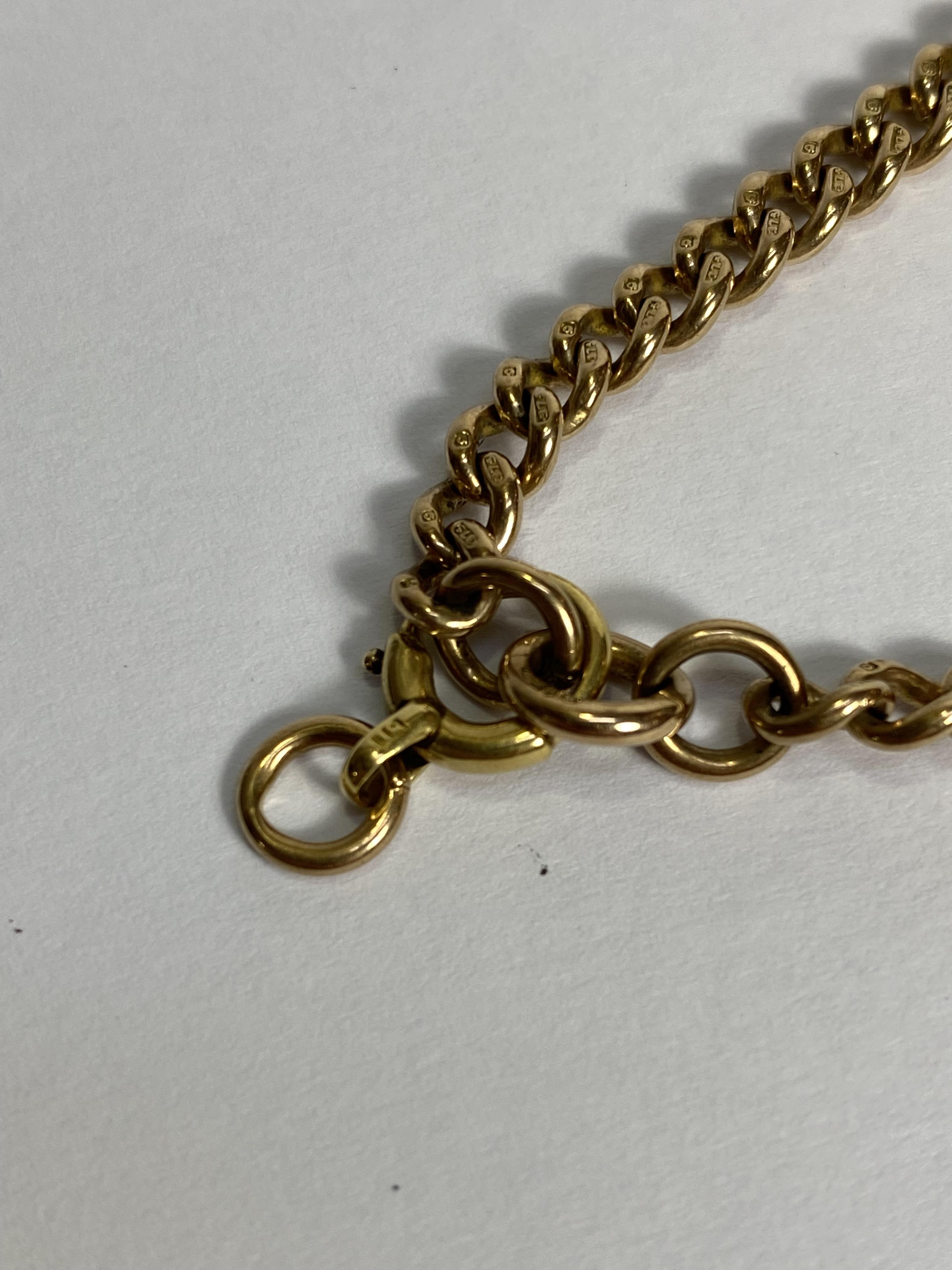 A 9ct gold curblink Albert, with ring fitting for a bracelet. Length of double strand 19.5cm, weight - Image 2 of 2