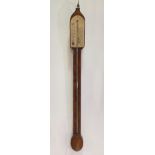A mahogany stick barometer, early 19th century, with exposed mercury tube, single vernier scale