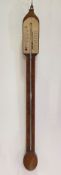 A mahogany stick barometer, early 19th century, with exposed mercury tube, single vernier scale