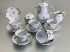 A Meissen coffee service for six, 20th century, comprising baluster coffee pot, cream jug,