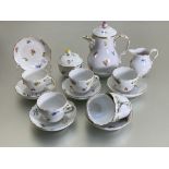 A Meissen coffee service for six, 20th century, comprising baluster coffee pot, cream jug,