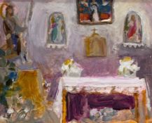 •Sheila Macnab MacMillan D.A., P.A.I. (Scottish, 1928-2018), The Altar, oil, unsigned, framed. 29.