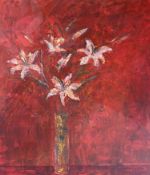 Jackie Philip (British, Contemporary), "Asiatic Lilies", signed lower right, oil, framed. 69cm by