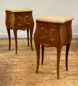 A pair of Continental kingwood bedside chests of serpentine outline, late 20th century, the