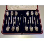 A cased set of twelve George VI silver coffee spoons, London 1939, (maker's mark "H&I" -