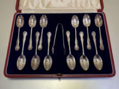 A cased set of twelve George VI silver coffee spoons, London 1939, (maker's mark "H&I" -