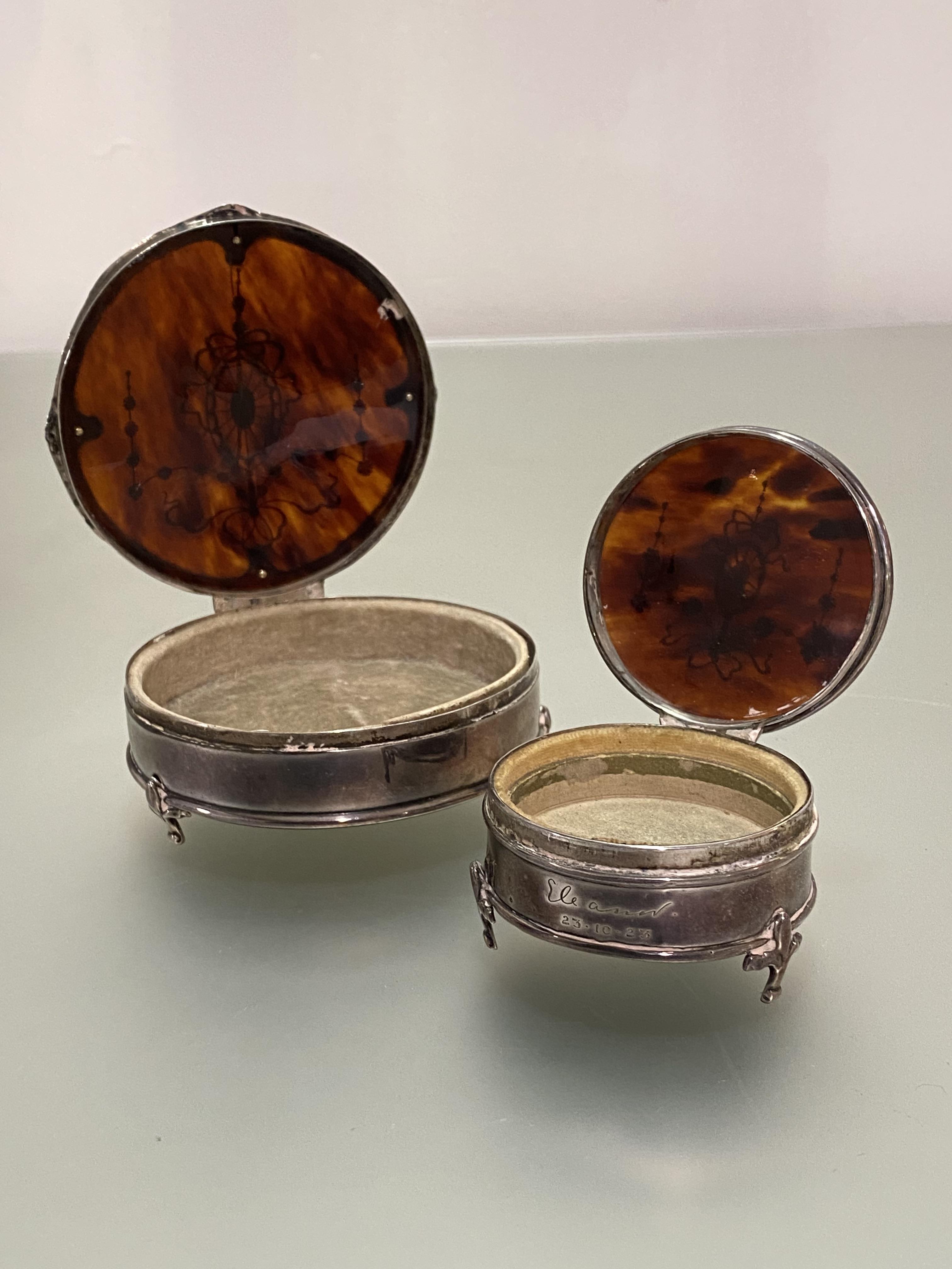 Two George V silver and tortoiseshell jewellery boxes, of similar design, the smaller Birmingham - Image 2 of 2