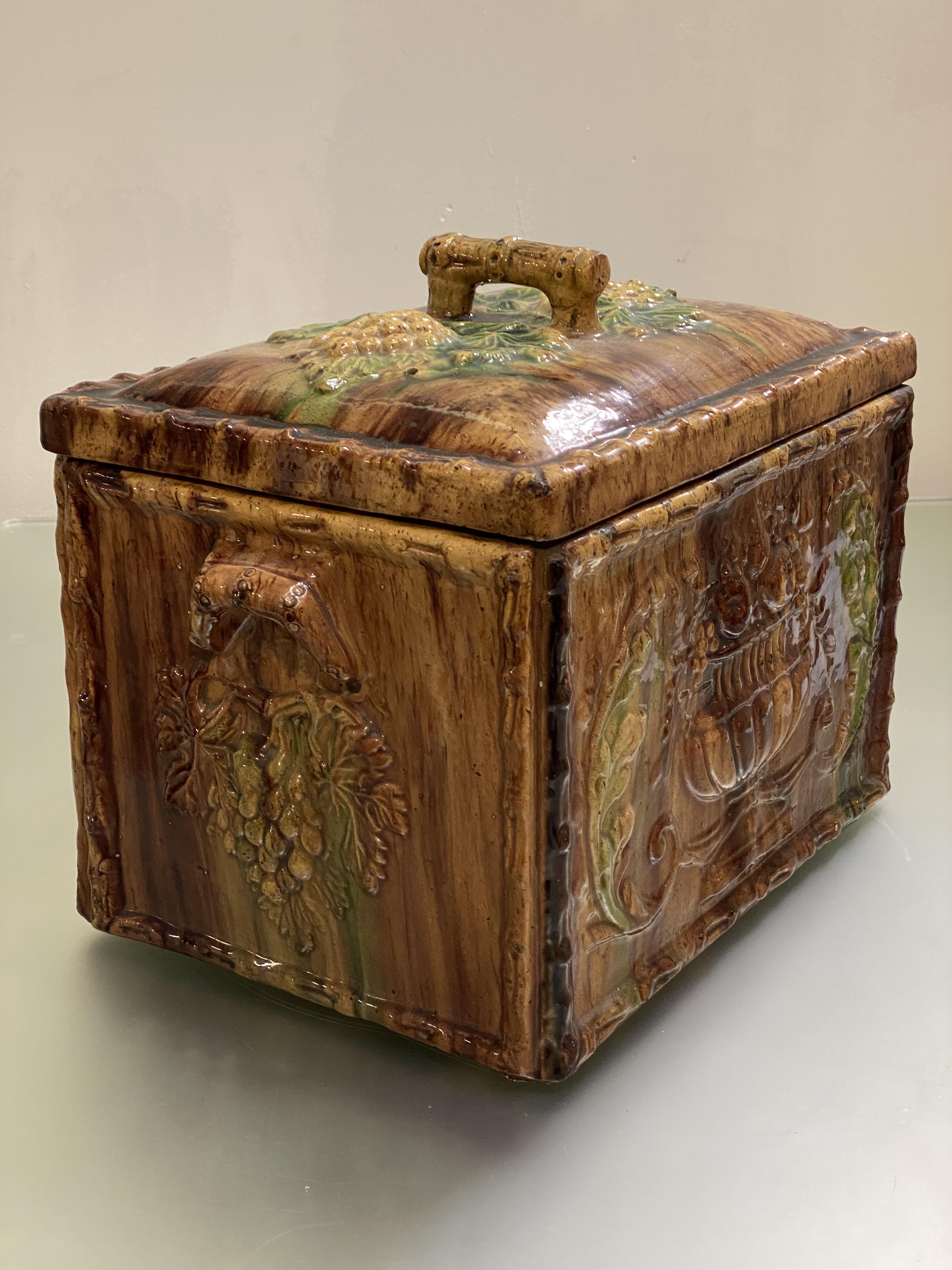 A large Scottish treacle and spinach glazed pottery bread bin, late 19th century, of rectangular - Image 2 of 4