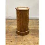 A Victorian satinwood cylindrical night commode or bedside table, the moulded top inset with