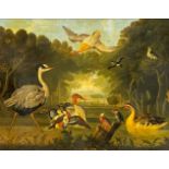 Manner of Marmaduke Cradock, 20th Century, A Heron, Great Crested Grebe and other Fowl in a