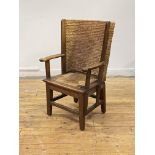 A child's Orkney chair, early 20th century, oak framed with woven back over drop-in string seat
