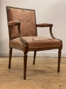 A fauteuil in the Louis XVI taste, early 19th century, the moulded beech frame with later