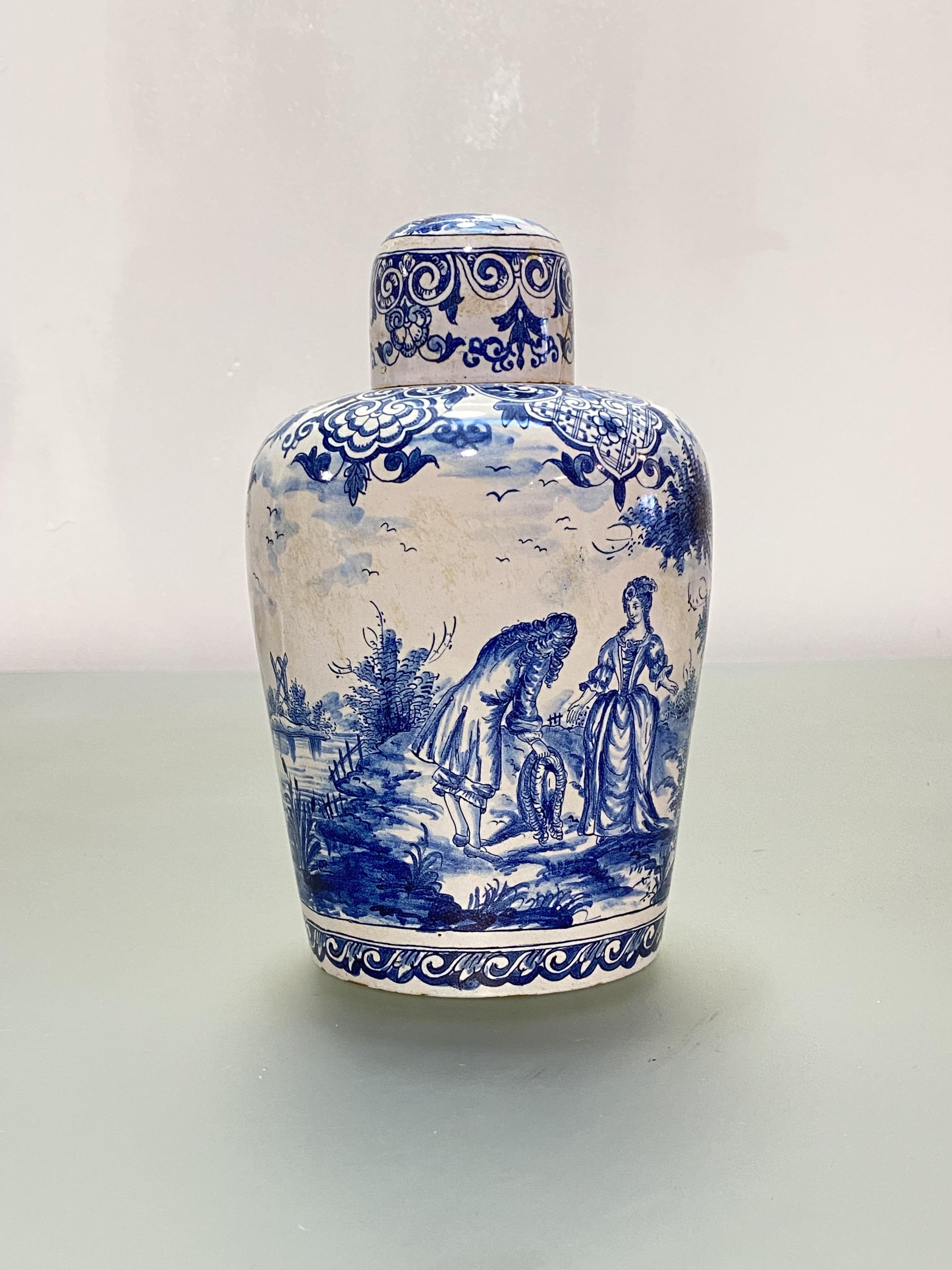 A 19th century Continental blue and white faience jar and cover, of baluster form, the slightly - Image 2 of 4