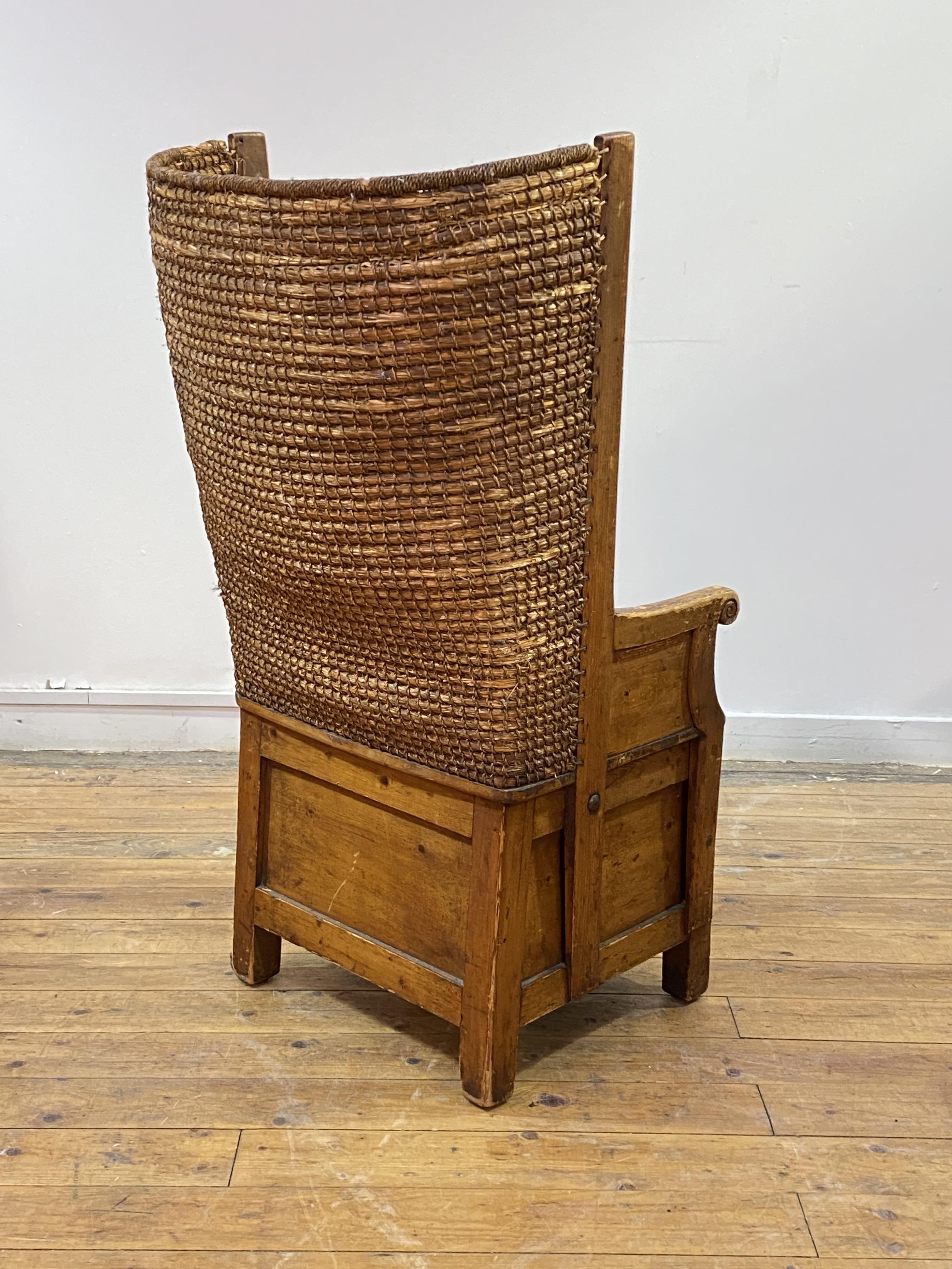 An Orkney chair, late 19th century, pine framed with woven back over arm rests with scrolled - Image 3 of 5