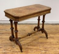 A Victorian figured walnut card table, the rectangular top with chamfered edge, canted corners and