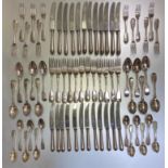 An assembled 19th century and later silver flatware service, fiddle pattern, twelve place