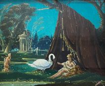 •Albert Runciman Cummings (British, 1936-2022), "Leda and the Swan", oil, original paper label verso