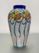 Charles Catteau for Boch Freres, a Keramis vase, 1920's, decorated with fruit and blue ribbons