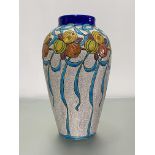 Charles Catteau for Boch Freres, a Keramis vase, 1920's, decorated with fruit and blue ribbons